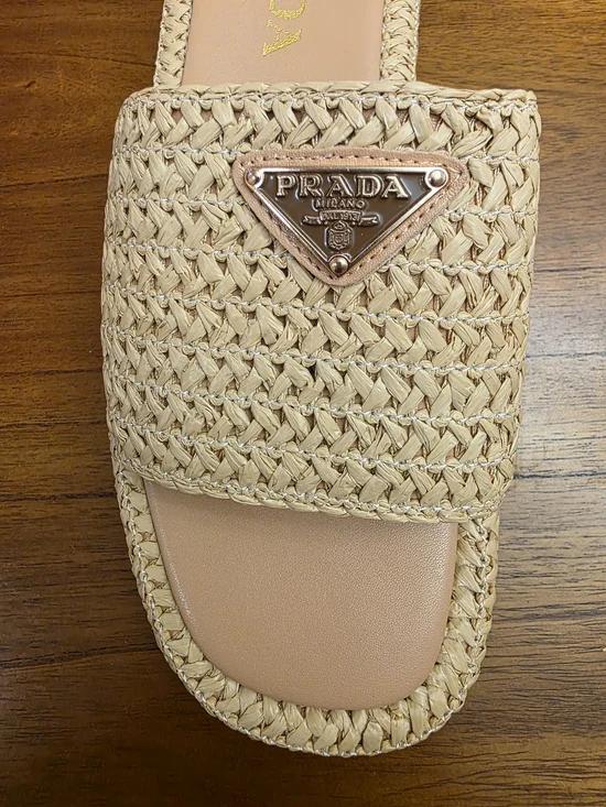 Prada Beige Woven Slide Sandals  (New) - Picture 5 of 10